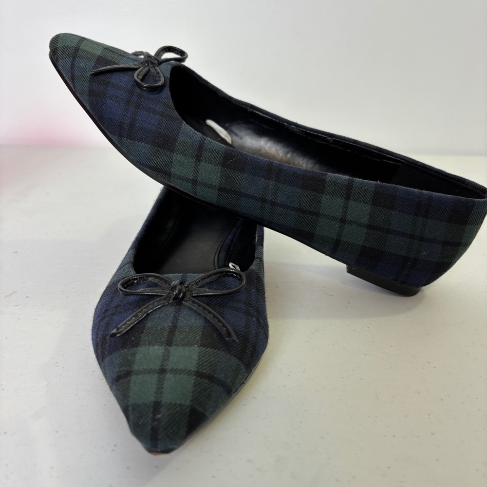 J. Crew Blue and Green WatchPlaid Flats